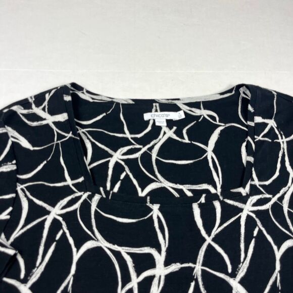 Chicos Abstract Print Shirt Short Sleeve Square Neck Cotton Casual Tee 4 XXL - Picture 3 of 10